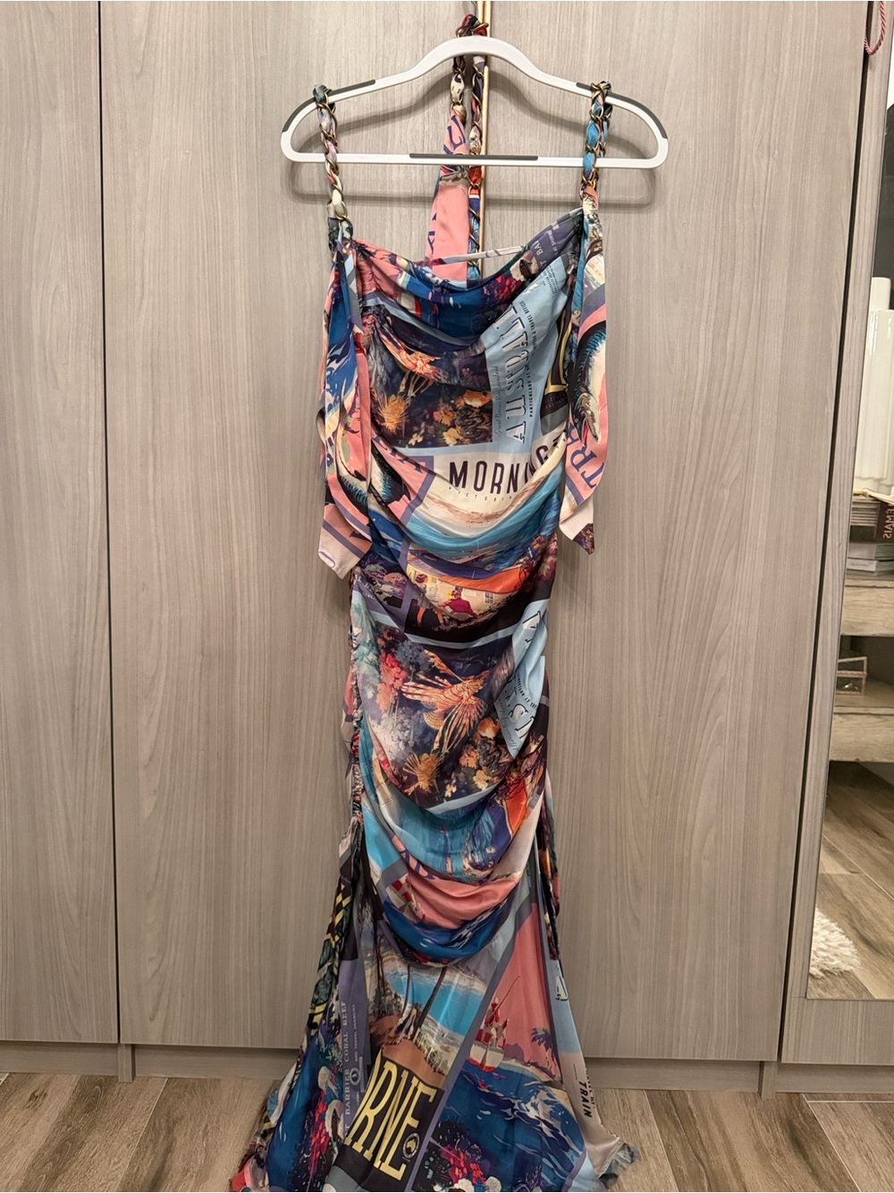 Zimmermann Multi-Panel Draped Maxi Skirt in Pink and Blue